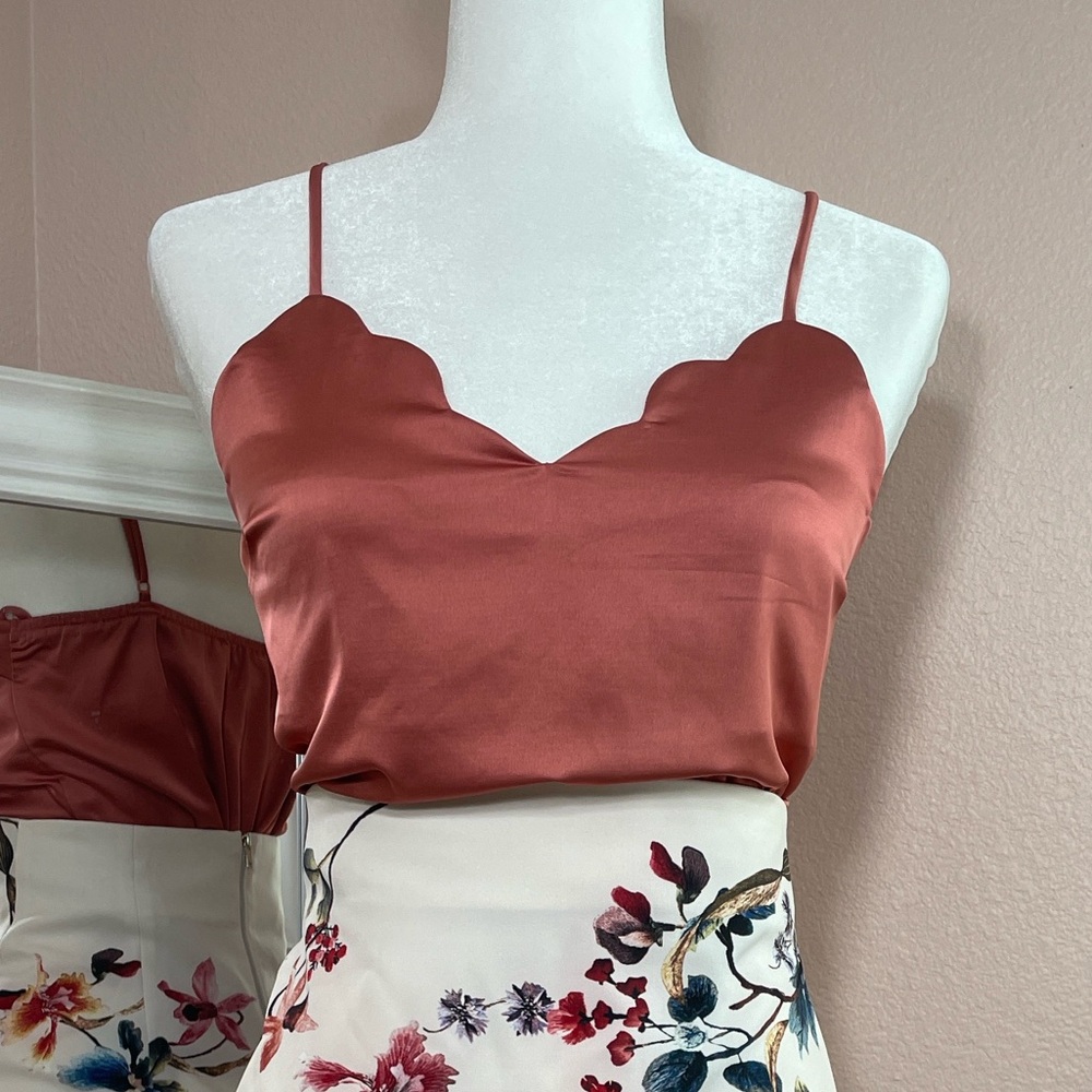 Monteau Los Angeles‎ Satin Cami Top Copper Rust Scalloped Trim Adjustable XS